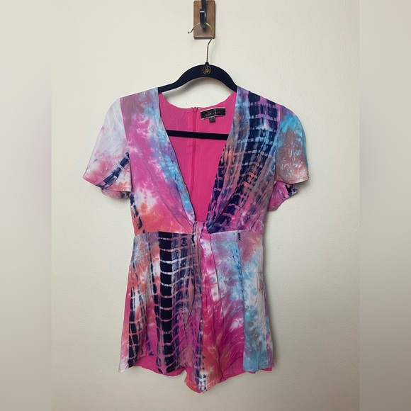 Blue Blush Dresses & Skirts - Colorful Tie-Dye v-neck Romper by Blue Blush